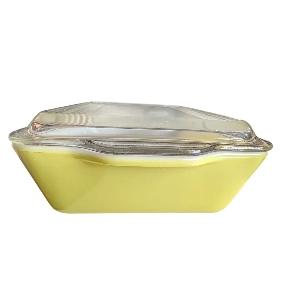 Vintage Pyrex 503 Refrigerator Dish Chartreuse Yellow with 503-C Ribbed Lid